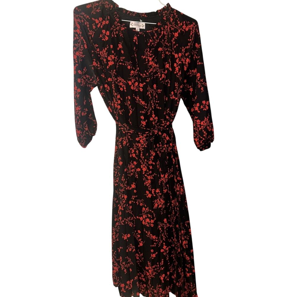 Nanette Lepore 8 Tie Mock Neck Smocked Pleated Belted Dress Floral D18